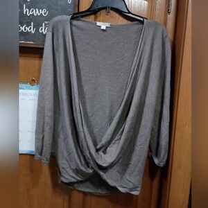 Garnet Hill Faux Wrapped Waist Top in Chocolate Brown Small Merino Wool Luxury